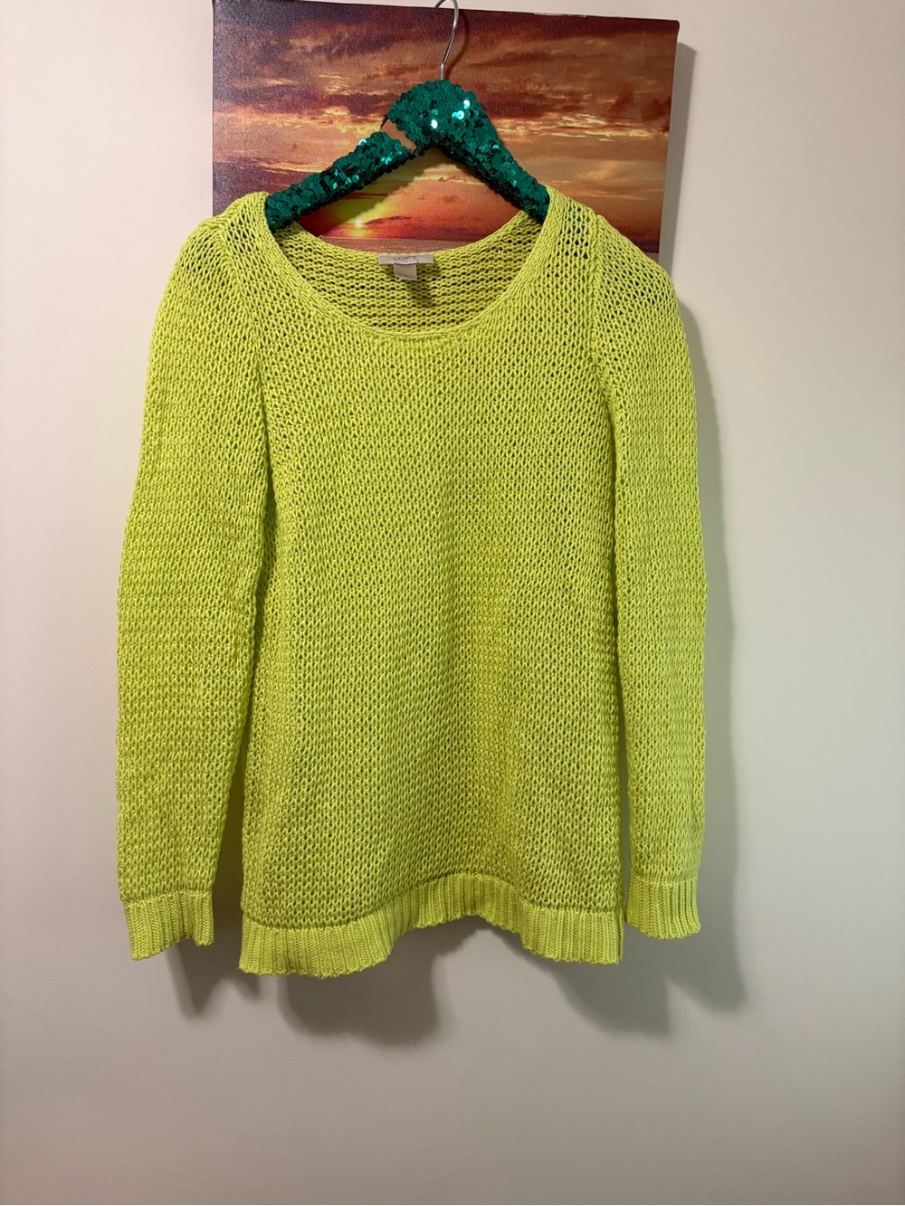 Loft neon cotton crochet lightweight sweater summer coverup Small.